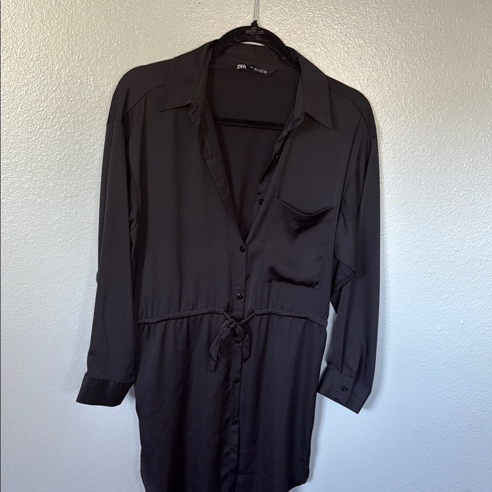 ZARA small Black Button-Up Shirt Dress